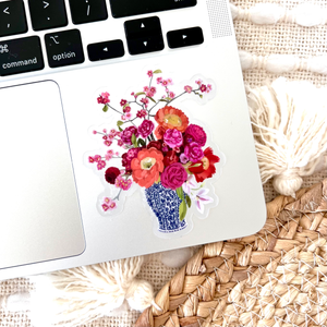 Bouquet in Blue and White Vase Sticker, 2.7inx3.25 in. | Elyse Breanne Design