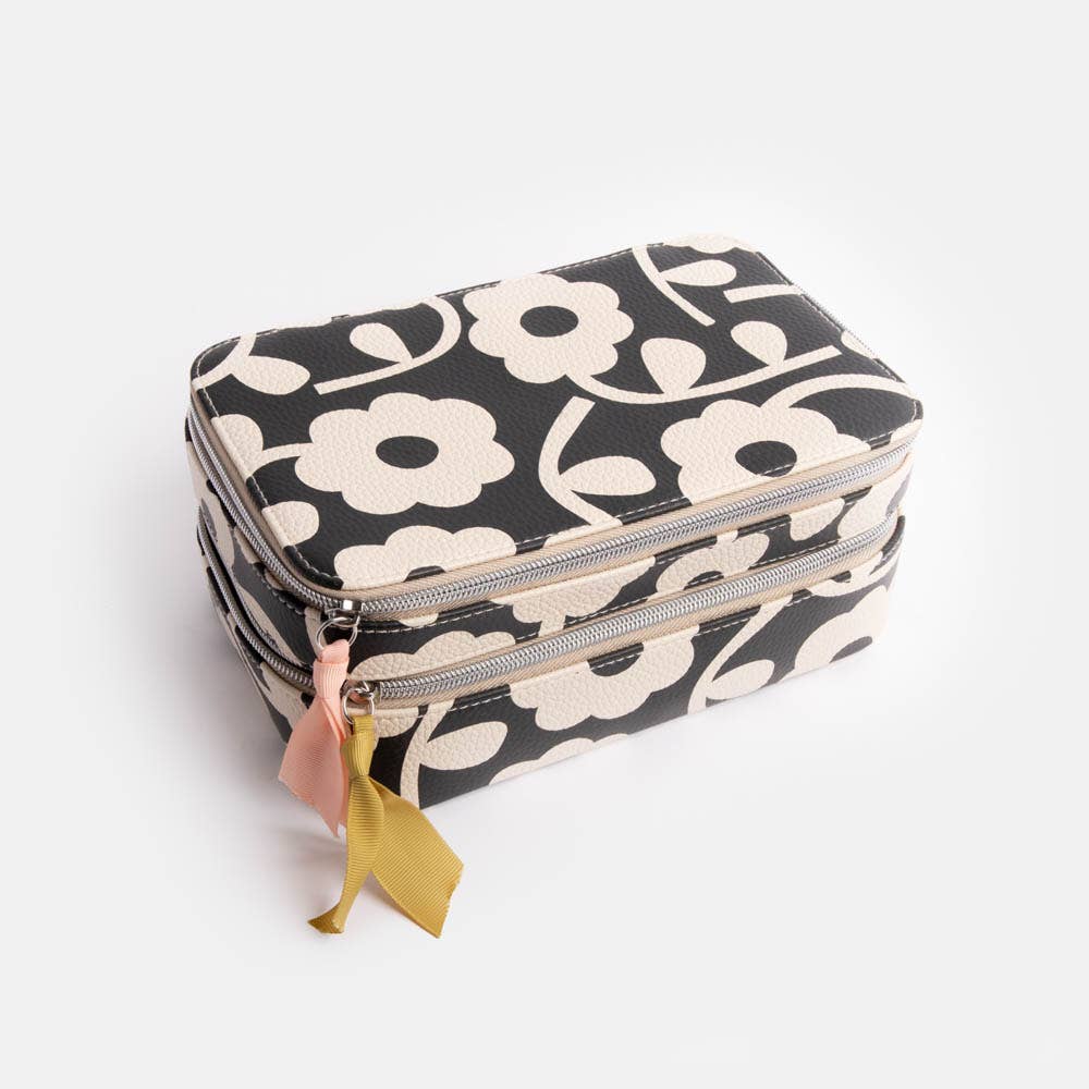 Charcoal Mono Flower Make Up Bag Organiser | Caroline Gardner