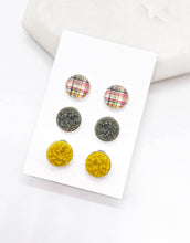 Load image into Gallery viewer, Fall Plaid Druzy Stud Trio
