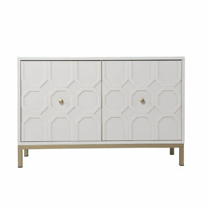 HomeRoots - White and Gold Moroccan Dynasty Two Door Accent Cabinet
