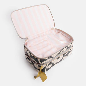 Charcoal Mono Flower Make Up Bag Organiser | Caroline Gardner
