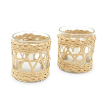 Load image into Gallery viewer, Woven Straw &amp; Glass Votive Candle Holder - Natural

