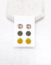 Load image into Gallery viewer, Fall Plaid Druzy Stud Trio
