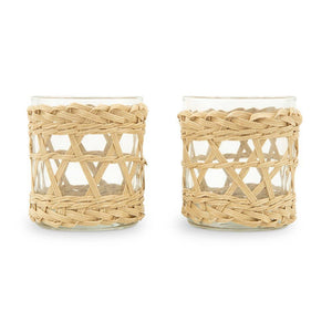 Woven Straw & Glass Votive Candle Holder - Natural
