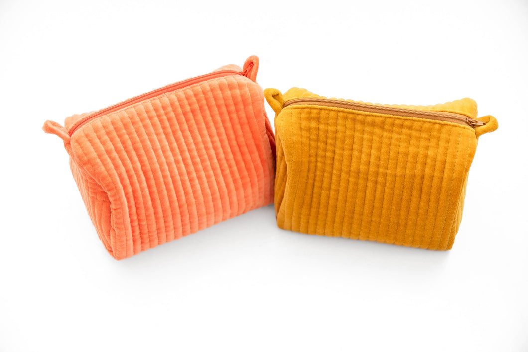 Mustard Velvet & Block Print Cosmetic Pouch