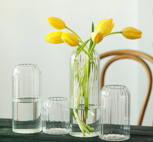 Stripes Clear Bud Vases, Borosilicate Light Weight Glass: 6''T | Sweet Home Deco