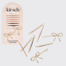 Load image into Gallery viewer, Metal Enamel Cloud &amp; Bow Bobby Pins 8pc Set - Rosewood | KITSCH
