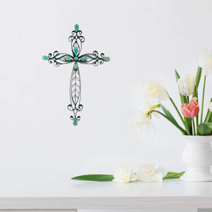 Rust With Turquoise Stone Metal Wall Cross|Dicksons