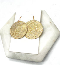 Load image into Gallery viewer, Gold Embossed Disc Metal Statement Earrings
