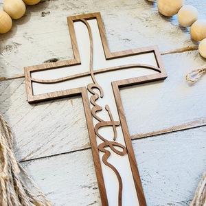 5" Tall Faith | Wood Cursive FAITH Cross | 2 Layer Wall Decor: Small - 5" Tall | Krafty Supply
