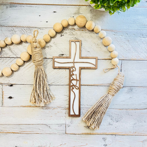 9" Tall Faith | Wood Cursive FAITH Cross | 2 Layer Wall Decor: Large - 9" Tall  | Krafty Supply