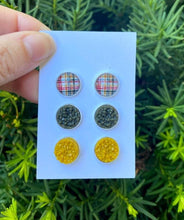Load image into Gallery viewer, Fall Plaid Druzy Stud Trio
