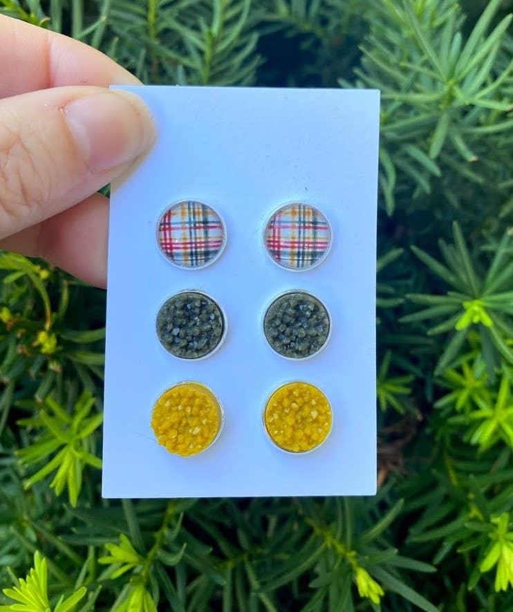 Fall Plaid Druzy Stud Trio