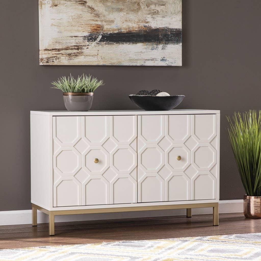 HomeRoots - White and Gold Moroccan Dynasty Two Door Accent Cabinet
