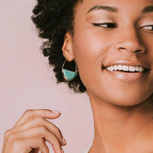 Load image into Gallery viewer, Turquoise Gold Stone Prism Hoop Earring
