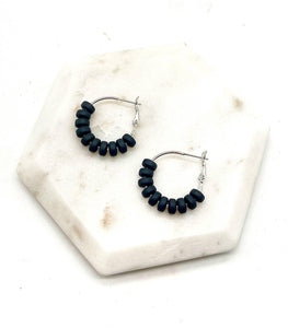 Black Clay Beaded Statement Hoop Earrings
