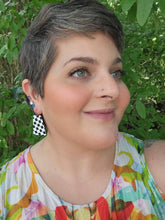 Load image into Gallery viewer, Black White Checkered Belle Acrylic Statement Earrings
