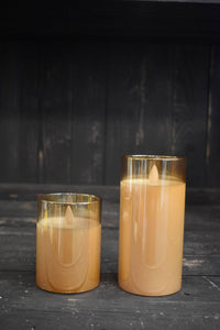 Amber Glass Cylinder Moving Flame LED Candle 3x4in
