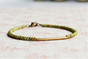 7" Olive Green Bronze Bar Bracelet