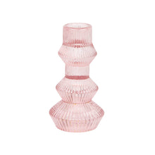 Load image into Gallery viewer, Ribbed Light Pink Glass | Candlestick Holder | Valentine&#39;s Day Gift
