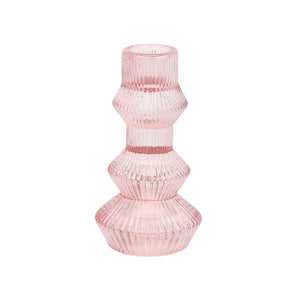 Ribbed Light Pink Glass | Candlestick Holder | Valentine's Day Gift