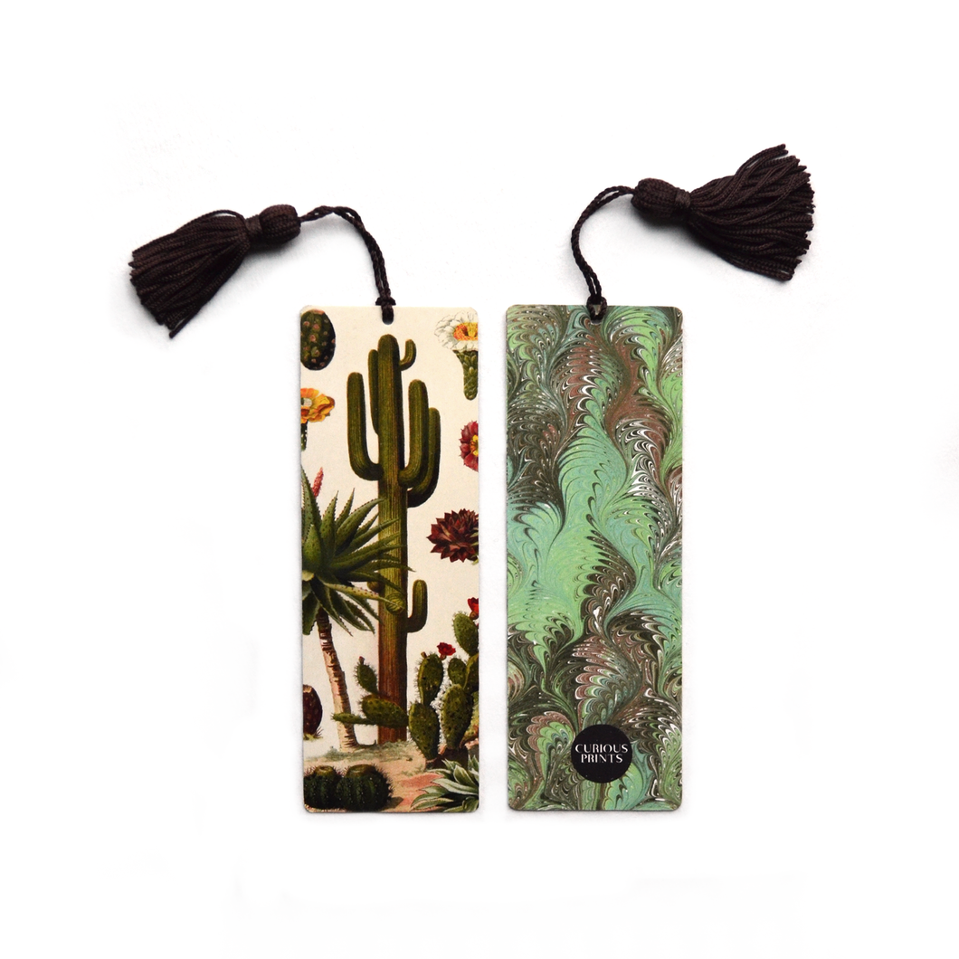 Curious Prints - Botanical Cactus and Marbled Bookmark with Tassel