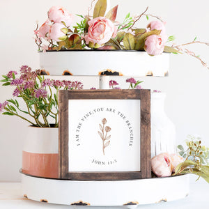 Clairmont & Co - Wood Sign-I Am The Vine Botanical 6x6