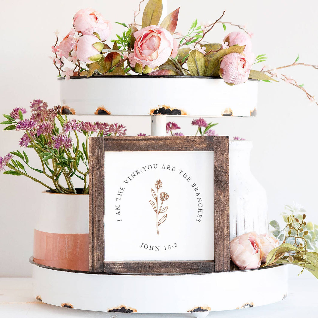 Clairmont & Co - Wood Sign-I Am The Vine Botanical 6x6