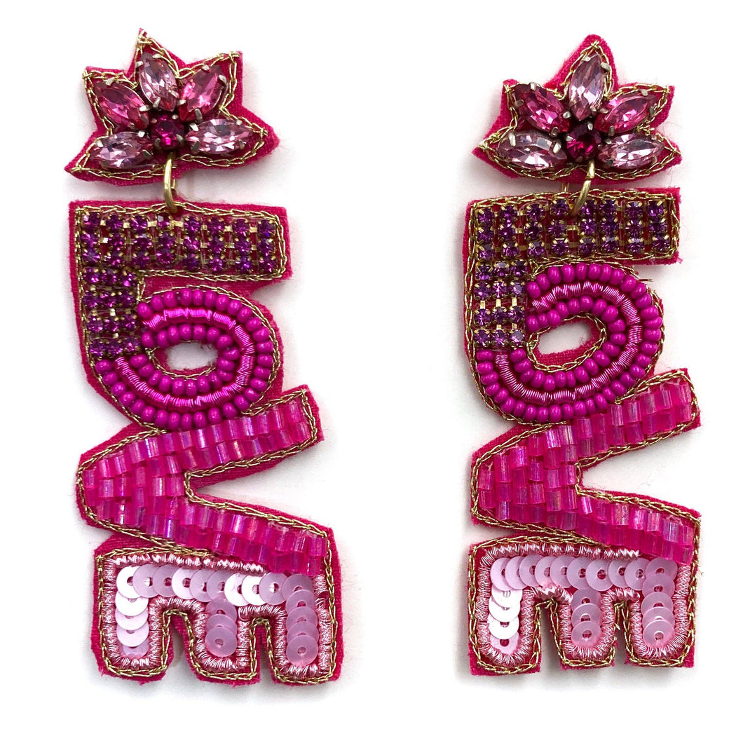 Lunar Deer - Valentine Love Sequin Rhinestone Seed Bead Post Dangle Earrings