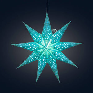 Phoenix ~ 9 Pointer, 17", Turquoise Paper Star Lantern Light