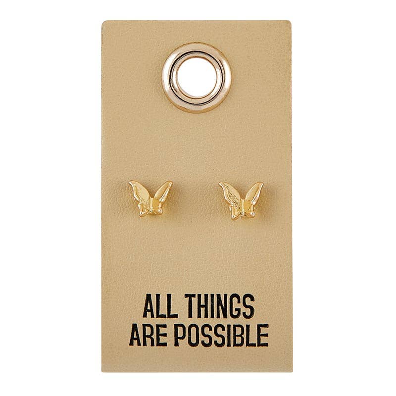 Faithworks by Creative Brands - Leather Tag Butterfly Earrings