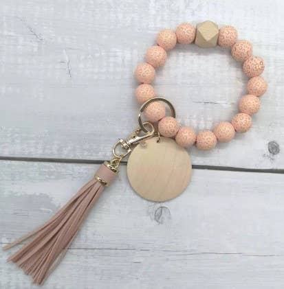 The Wristlet Bar - Leopard Pink Wood Bead Wristlet Keychain