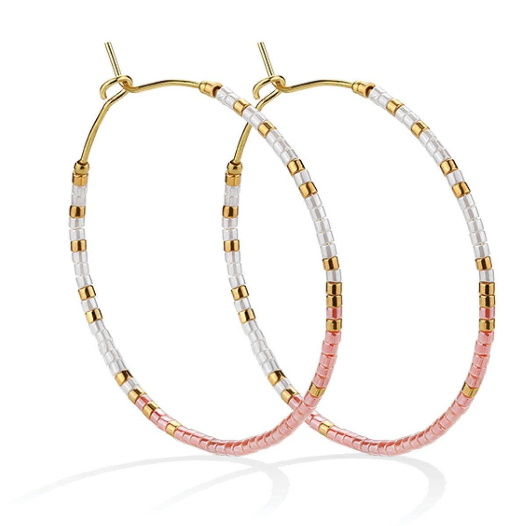 White/Pink Hoop Earrings | Miyuki Delica | Splendid Iris