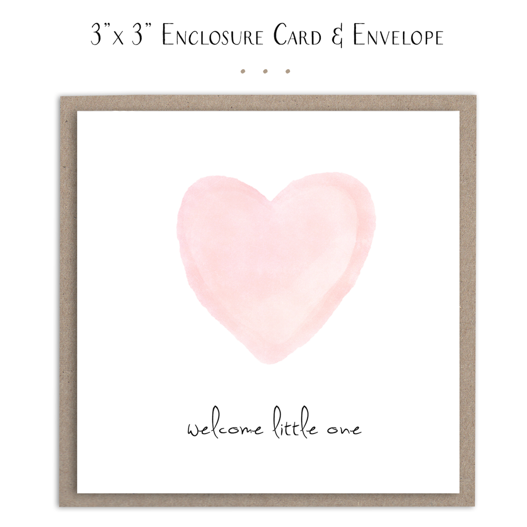 Susan Case Designs - Welcome Little One Mini Card - Pink Heart Baby Girl Card