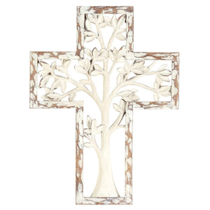 WHITE TREE RESIN WALL CROSS 10.25" | Dicksons