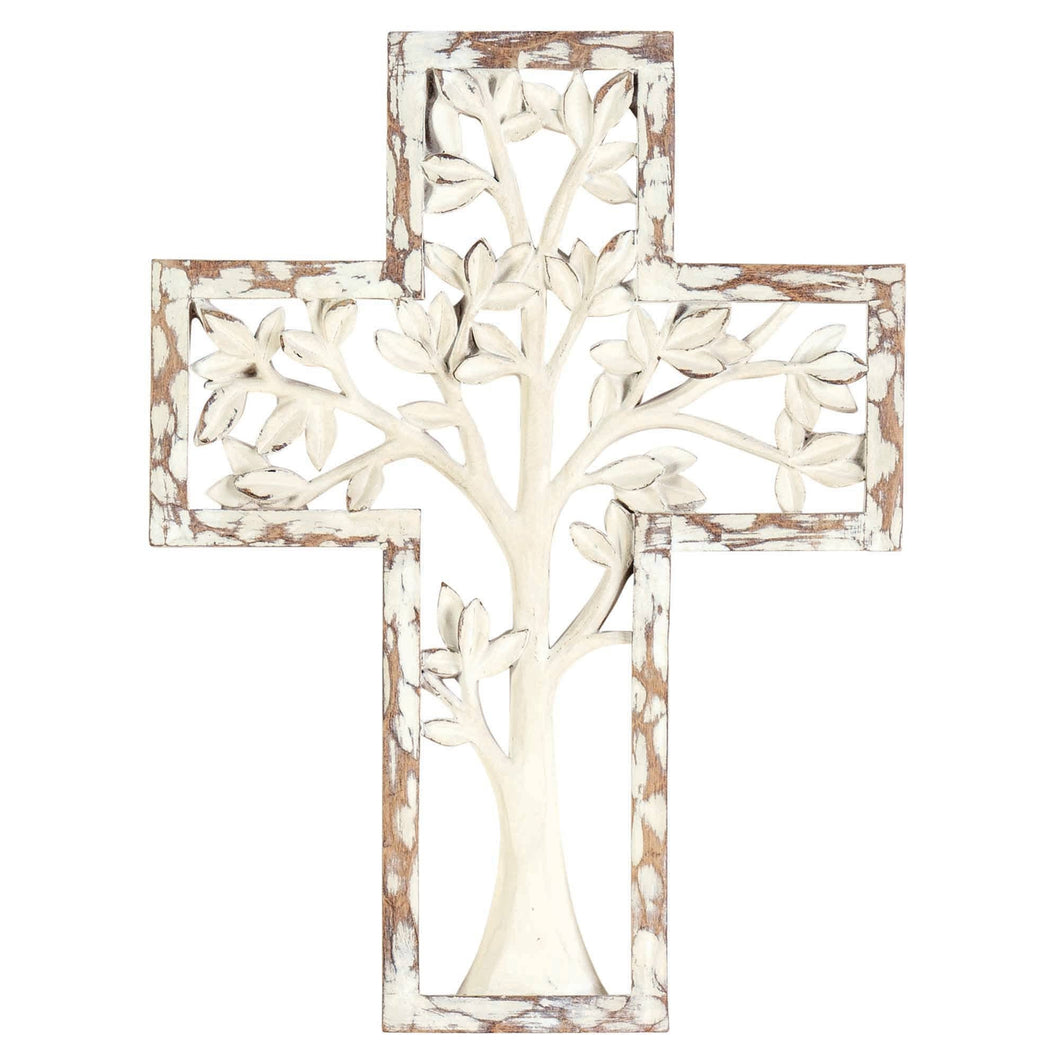 WHITE TREE RESIN WALL CROSS 10.25