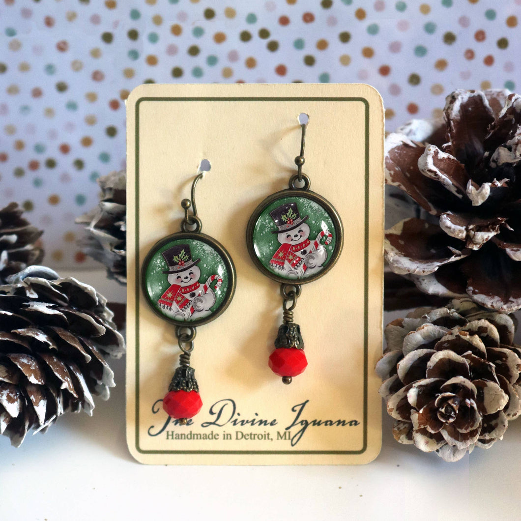 The Divine Iguana - Retro Snowman Vintage Inspired Christmas Earrings