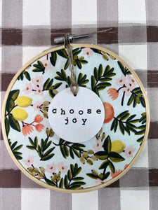 Handmade Hoosier | Choose Joy | Hoop w/ Rifle Paper Citrus Floral Fabric + Circle Ornament