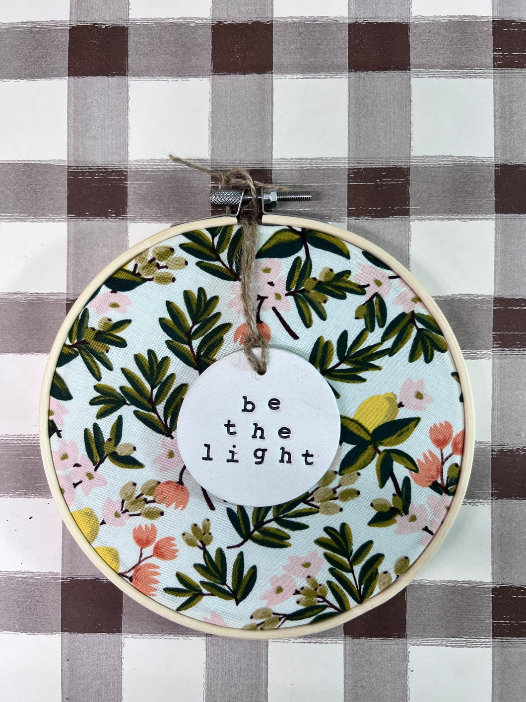 Handmade Hoosier | Be the light | Hoop w/ Rifle Paper Citrus Floral Fabric + Circle Ornament
