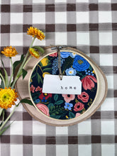 Load image into Gallery viewer, Handmade Hoosier | State | Hoop w/ Rifle Paper Navy Garden Fabric + State Ornament
