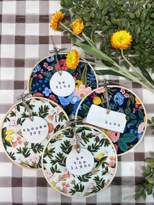 Handmade Hoosier | Choose Joy | Hoop w/ Rifle Paper Citrus Floral Fabric + Circle Ornament