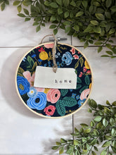 Load image into Gallery viewer, Handmade Hoosier | State | Hoop w/ Rifle Paper Navy Garden Fabric + State Ornament
