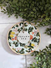 Load image into Gallery viewer, Handmade Hoosier | Choose Joy | Hoop w/ Rifle Paper Citrus Floral Fabric + Circle Ornament
