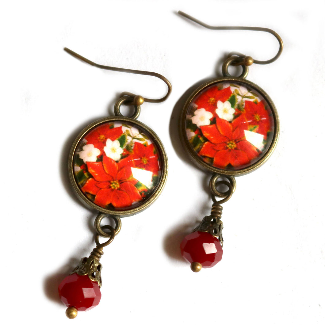 The Divine Iguana - Holiday Poinsettia Vintage Inspired Christmas Earrings