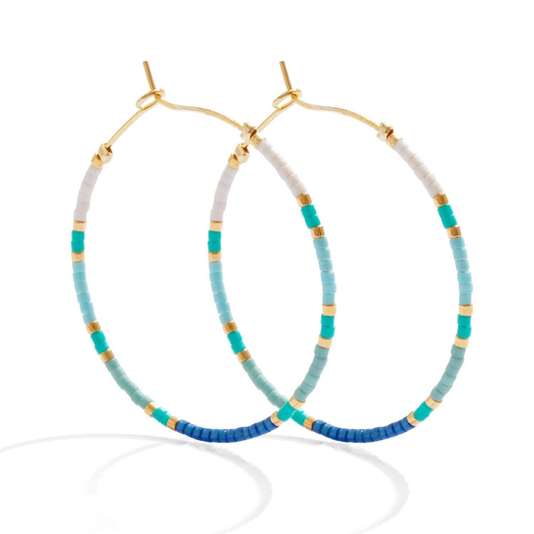 Blue/teal Hoop Earrings |  Miyuki Delica |  Splendid Iris